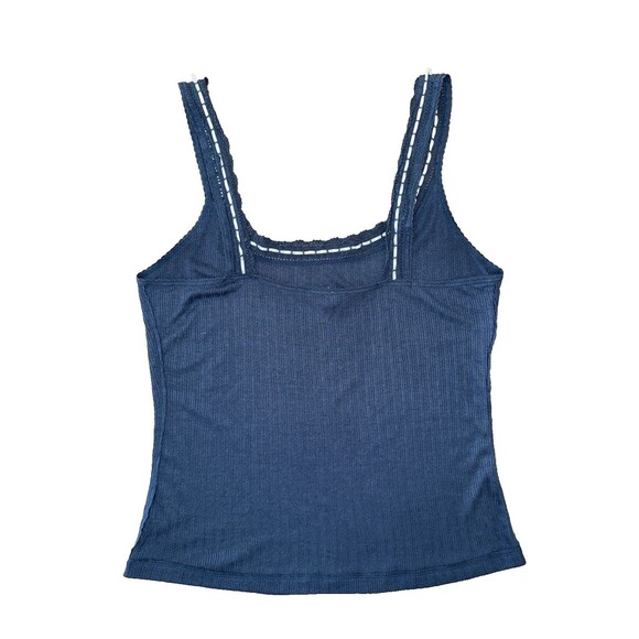 Free People Intimately Only You Ribbed Lace Trim Tank Top Navy Blue Women’s Sz L - Picture 3 of 10